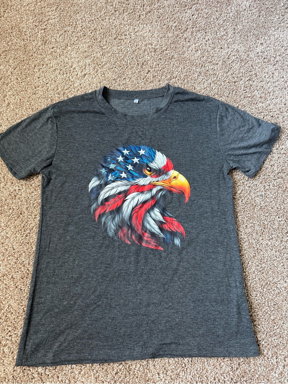 Amazon Women's Charcoal Tee with Patriotic Eagle Graphic